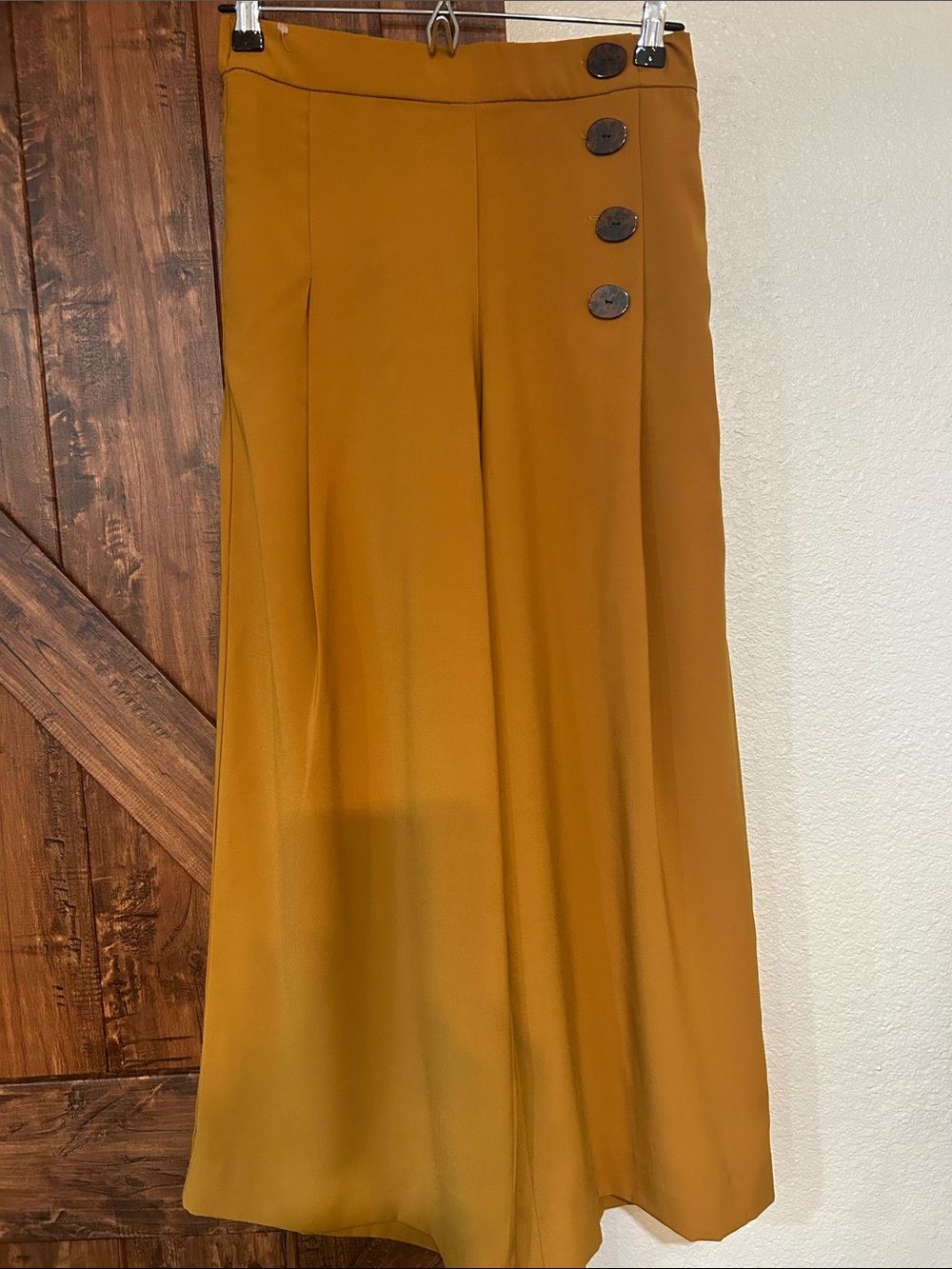 Zara Mustard Wide-Leg Pants with Side Buttons